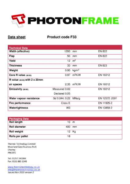PhotonFrame (standard) Technical Datasheet