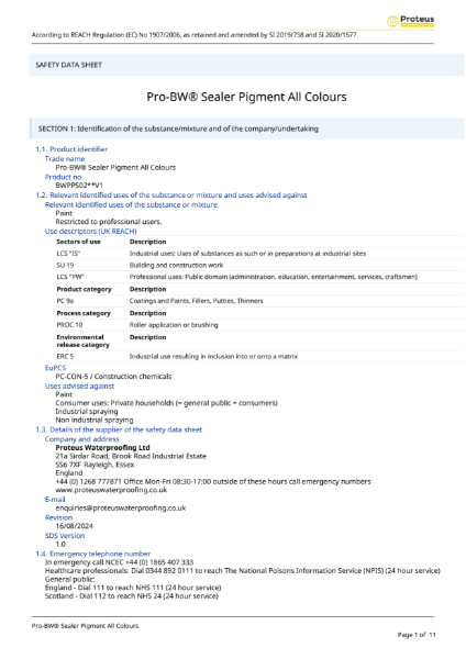 Safety Data Sheet - Pro-BW® Sealer Pigment