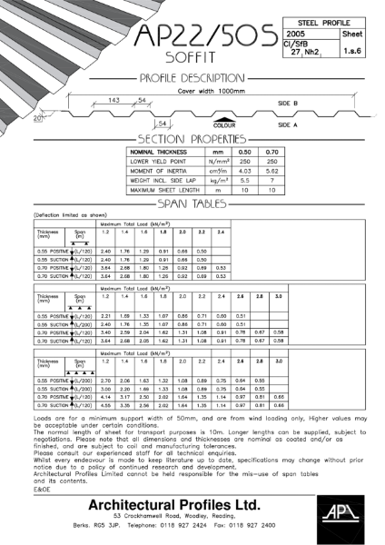 AP22/50S - Steel - Soffit Data sheet