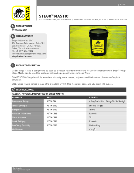 Stego Mastic Data Sheet