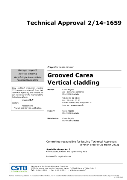 2/14-1659 Carea Vertical Grooved Cladding System technical approval