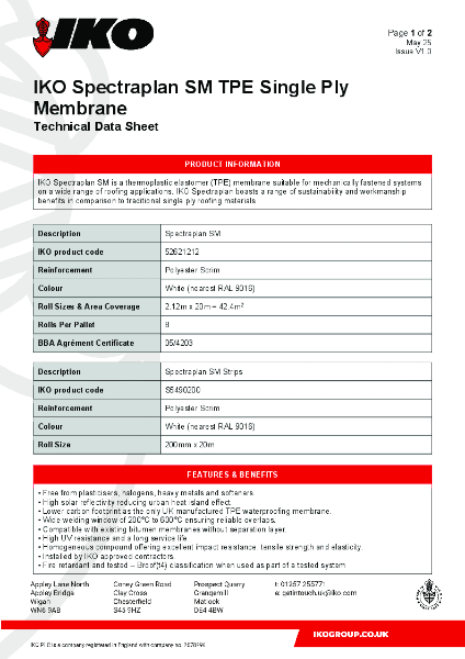 Technical Data Sheet (TDS) - IKO Spectraplan SM TPE Single Ply Membrane