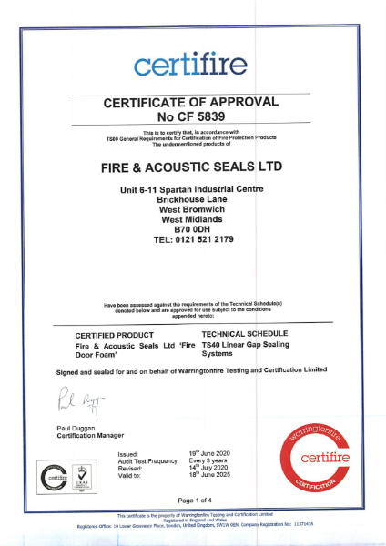 certifire Certificate of Approval No CF 5839