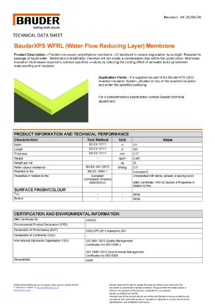 Bauder XPS WFRL Membrane - Technical Data Sheet