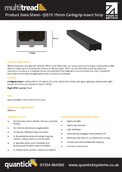 QIS15 - 15mm Carborundum Insert Strip Product Data Sheet