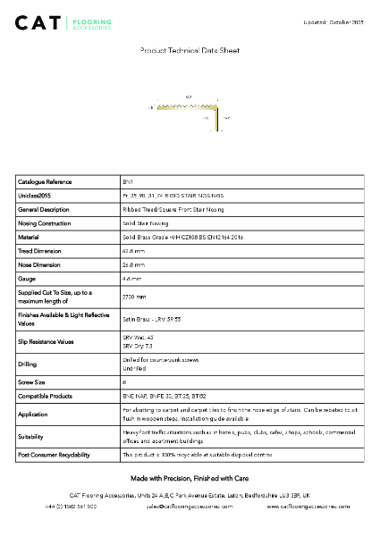 BN1 Satin Brass Technical Datasheet
