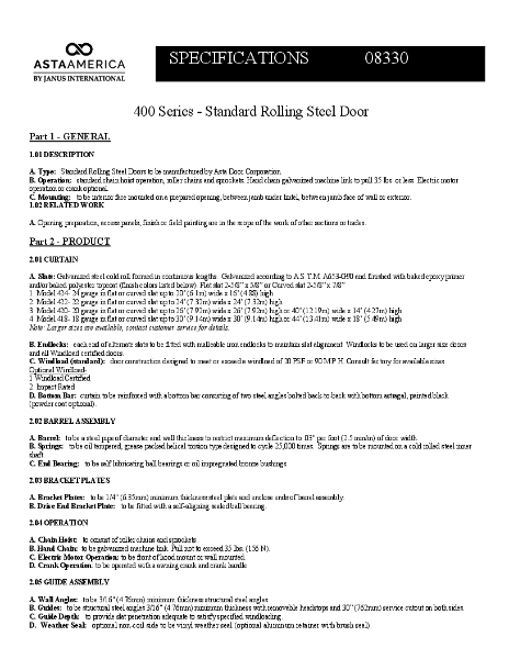 021-400 Series Technical Specifications