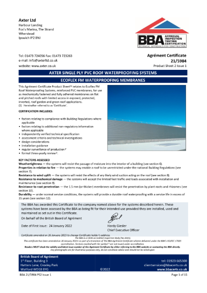 21/5984 PS2 - Axter Ecoflex FM Waterproofing Membrane