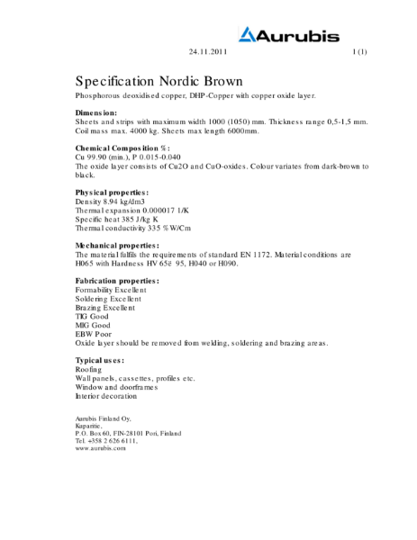 Specification Nordic Brown