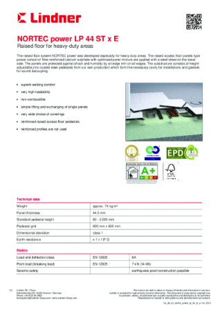 Calcium sulphate raised access floor - NORTEC - Power LP 44 ST E - Data Sheet