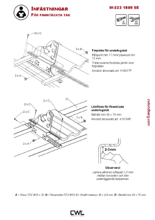 M-223SE - Infastningar for panntackta tak