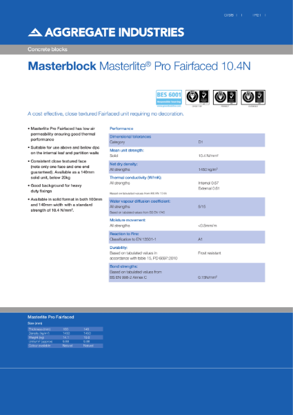Masterblock Masterlite® Pro Fairfaced concrete block
