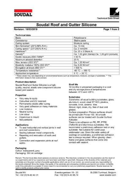 Roof & Gutter Silicone - Technical Data Sheet