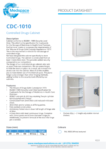 CDC-1010 - Controlled Drugs Cabinet