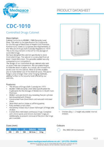 CDC-1010 - Controlled Drugs Cabinet | Medspace Solutions | NBS Source