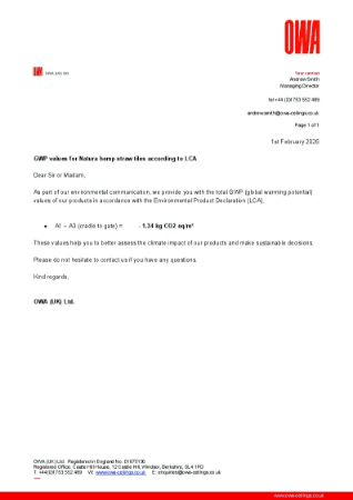 OD804 Natura hemp tiles EPD value