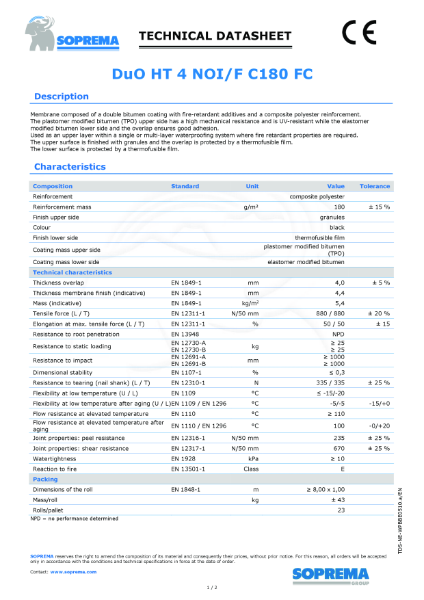 DuO HT 4 NOI/F C180 FC - Technical Data Sheet