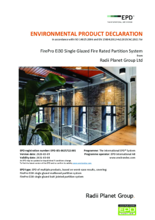 FirePro Ei30 Single Glazed Fire Rated Partition System - Environmental Product Declaration (EPD)