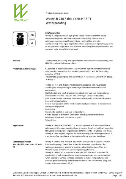 Wecryl R 230 - R 230 thix - Product information sheet