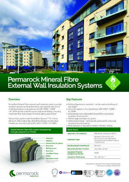 Permarock Mineral Fibre External Wall Insulation Systems (incorporating non-combustible insulation with systems tested to EN 13501-1:2007 + A1:2009)