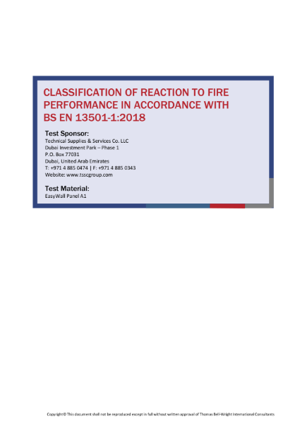 Specwall - UKAS - Reaction to Fire Test - BS EN ISO-1716:2018 - Specwall A1