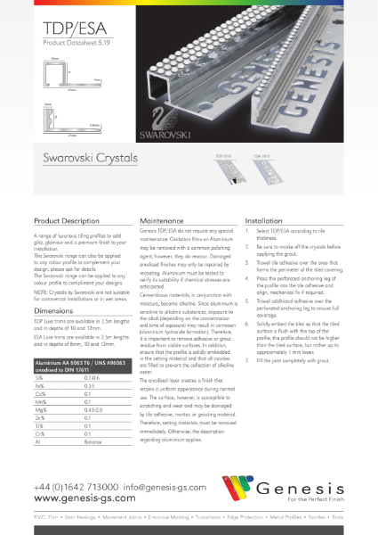 Swarovski Straight & Square Edge Tile Trims Datasheet