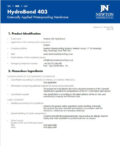 Newton HydroBond 403 – Safety Data Sheet
