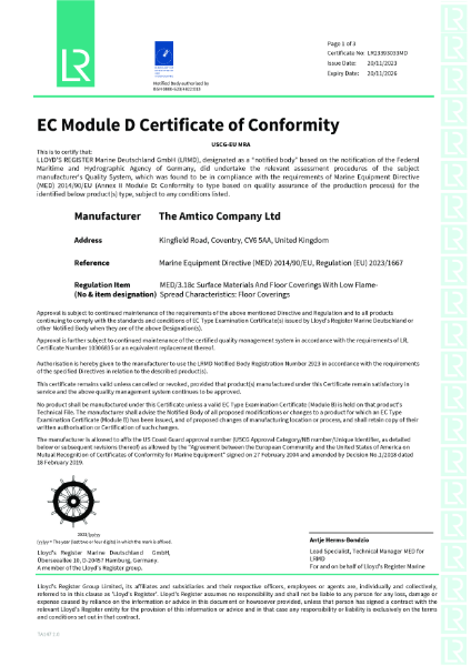 Marine EC (Module D) Certificate of Conformity