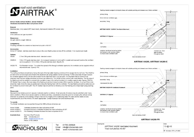 AIRTRAK VA200 45-65 degs Tech Data Sheet