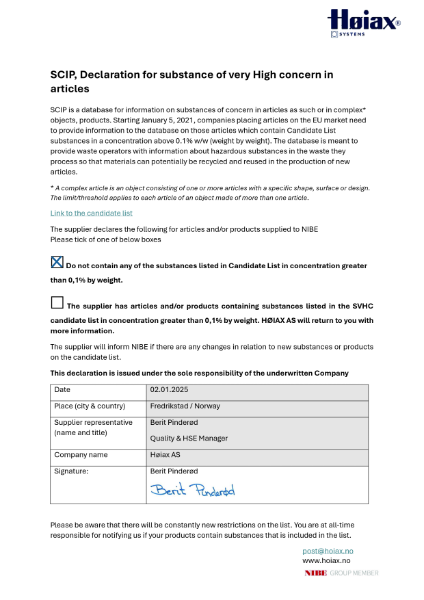 Declaration of Compliance - NIBE Megacoil