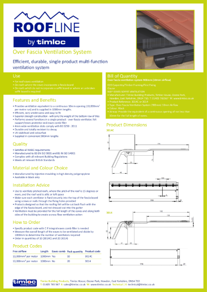 Product Datasheet - Over Fascia Ventilation System