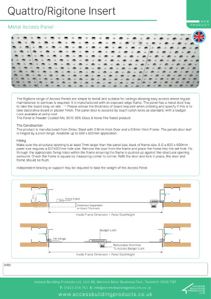 Access Panel Product data sheet Rigitone / Quattro access panels