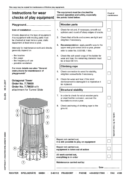 Timberplay Combined Play Structures - Octagonal Tower - Maintenance Instructions