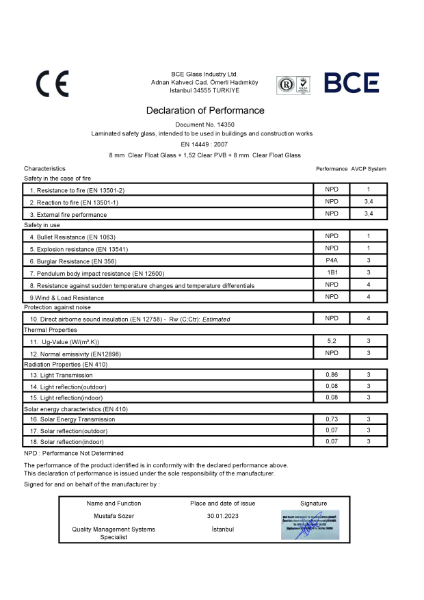 BCE Glass Decaration of Conformity