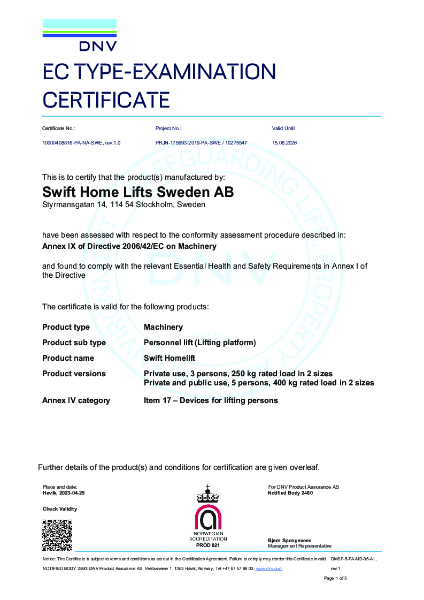 EC type examination certificate