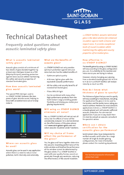 Technical Datasheet - SGG STADIP SILENCE acoustic laminated safety glass