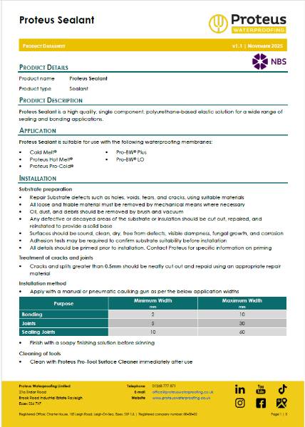 Product Data Sheet - Proteus Sealant
