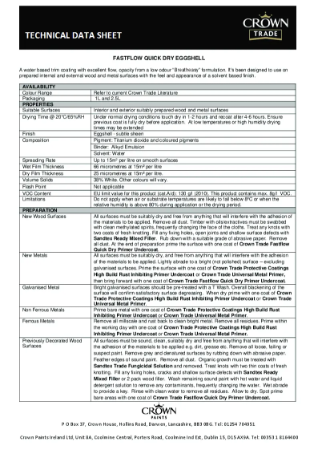Fastflow QD Eggshell Technical Data Sheet