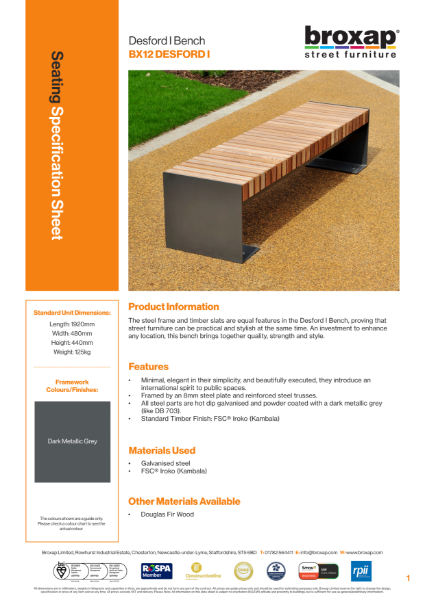 Desford I Bench Specification Sheet