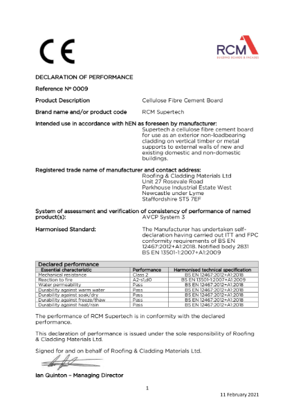 Declaration of Performance - Supertech | RCM - Roofing and Cladding ...