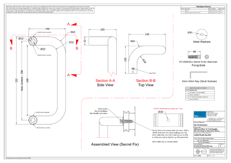 BLU™ - HAB21 Offset 'D' Commercial Pull Handle Secret Fix