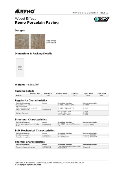 Remo Porcelain Tiles Data Sheet