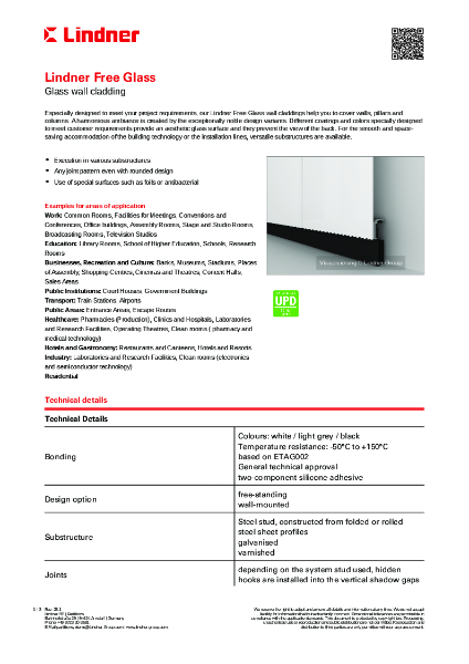 Lindner Free Glass - Data sheet