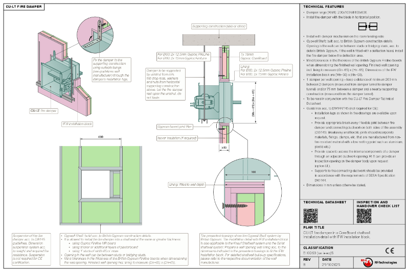 CU-LT DW145 compliant installation guide – shaftwall