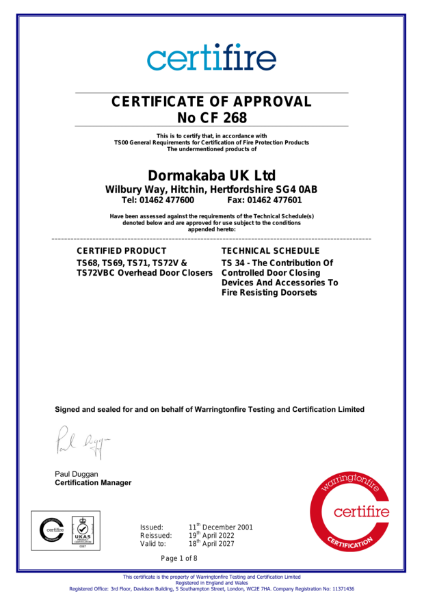 Certificate of Approval CF 268
