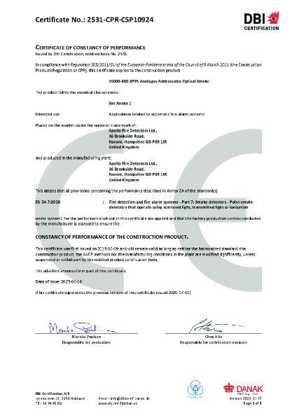 Certificate of constancy of performance