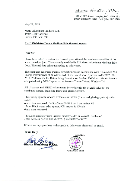 350 Series Door - Thermal Report