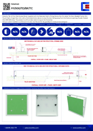 Datasheet - FlipFix Tiled Access Panel - Non Fire Rated - Touch Catch