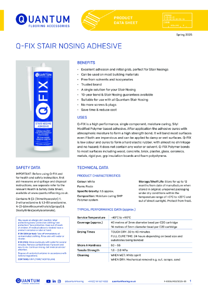 Q-Fix Stair Nosing Adhesive Installation Guide & Detailing Data Sheet 2025