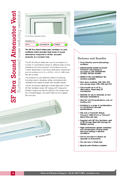 SF Xtra Sound Attenuator (Acoustic) Vent - Product Data Sheet